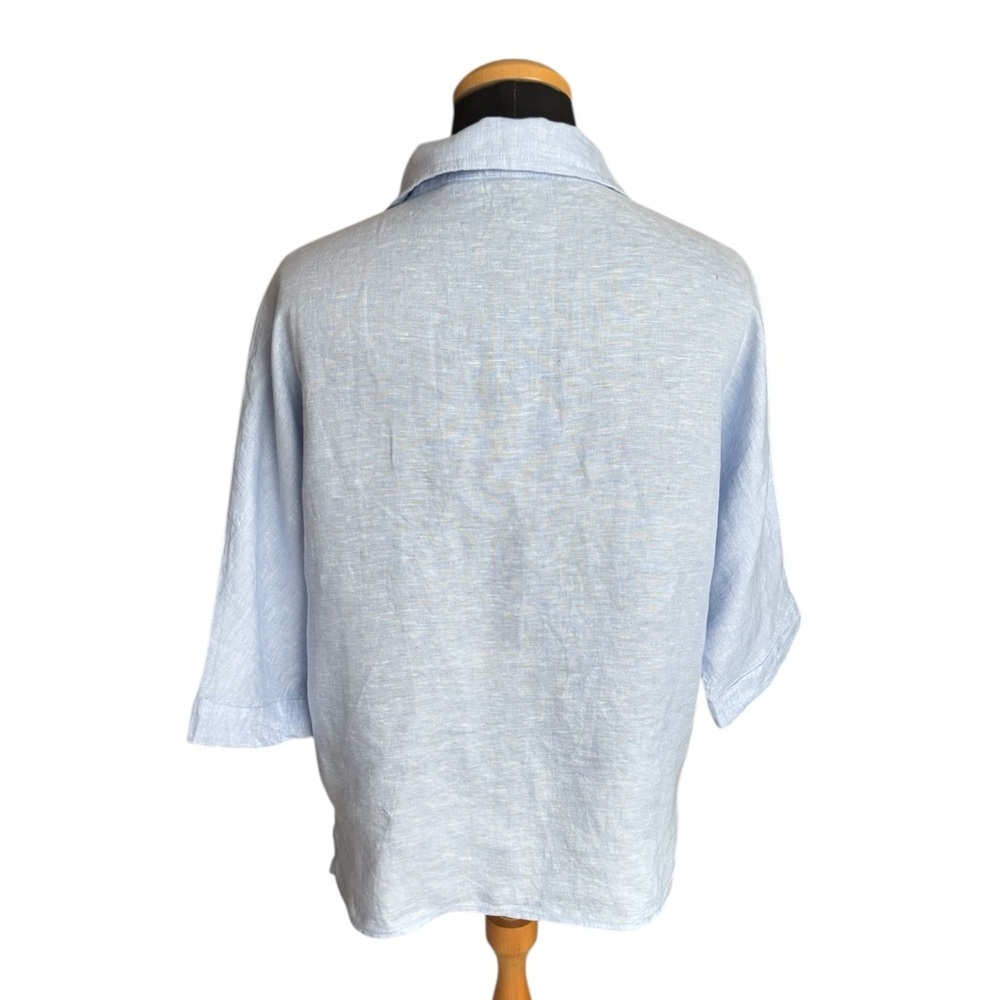 Rachel Zoe Blouse Light Blue Top Botton-Down Short Sleeve 100% Linen Size XS - Picture 2 of 8